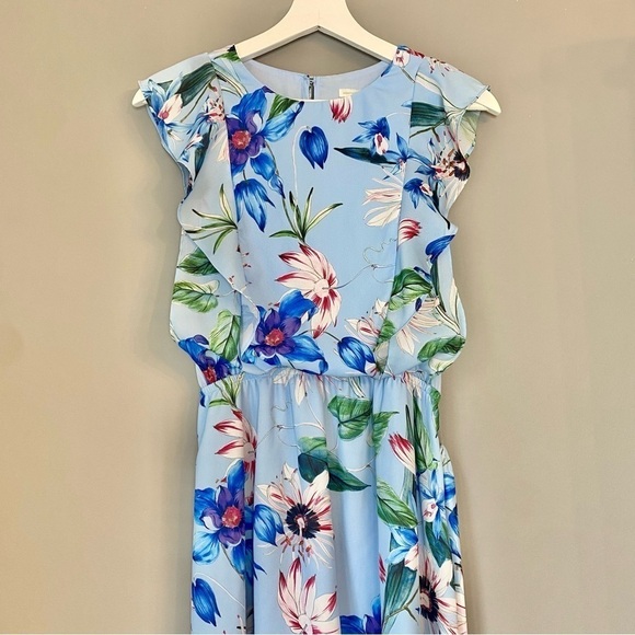 H&M Mama Baby Blue Sleeveless Chiffon Floral Nursing Dress - Picture 2 of 16